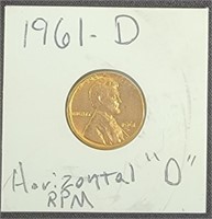 1961 LINCOLN CENT Horizontal D RPM REPUNCHED MINT