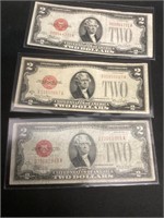 Series of 1928 $2 Red Seals,Circulated