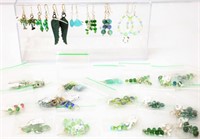 25 Pairs New Handmade Green Earrings w Gems +