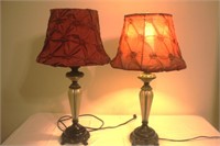 2 Lamps with Red Fabric Shades