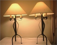2 Black Metal Lamps with White Shades