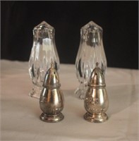 Salt & Pepper shakers  2 silver 2 crystal