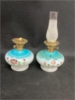 Pair of Hand Painted Miniature Oil Lamps