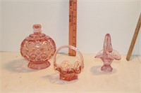 Rose Glass: Candy Dish & 2 Baskets