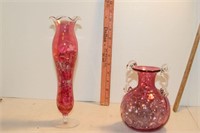 2 Rose Colored Vases with Decorative Stones