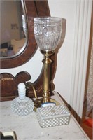 Brass Lamp with Glass Box and Decanter