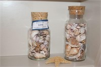 2 Jars With Cork Lids Filled W/Shells & Starfish