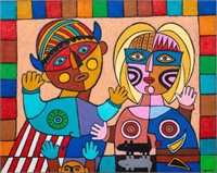 Louis Mendez Masked Couple Acrylic on Canvas