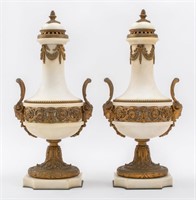 Louis XVI Neoclassical Style Bronze Marble Urns Pr