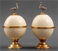 Lazzerini Silver Mounted Ostrich Egg Boxes, Pair