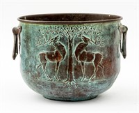 Arts & Crafts Patinated Copper Vessel with Stags