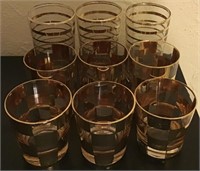 MID CENTURY ASSORTED GOLD TRIM DRINK GLASSES