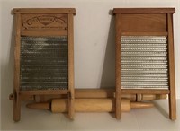 2 SMALL WASHBOARDS AND 2 WOOD ROLLING PINS