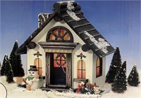 NIB CHRISTMAS VILLAGE LIGHTED HOUSE WITH SNOWMAN