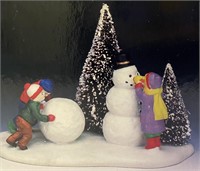 NIB LEMAX PORCELAIN CHRISTMAS VILLAGE SNOWMAN & KI