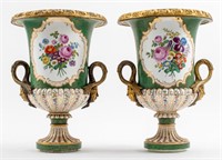 Sevres Style Porcelain Ormolu Urn Vases, Pair