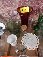 MISC. LOT GLASS ITEMS- VASES & SUCH