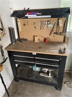 Tool Bench with Assorted Tools, Sandpaper, Oil Can