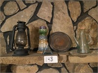 Oil Lamp, Glass Bottles, Plate Candle Holder