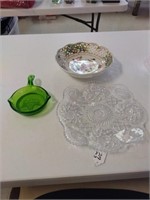 glass skillet, flower bowl, crystal plate
