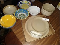Tan Stoneware Plates & Assorted Mixed Bowls