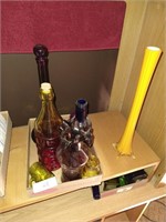 Assorted Decorative Bottles & Candle Holder