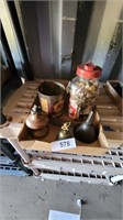 Jar Of Buttons, Small Galvanized Funnel, & Other