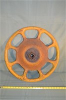 Vintage painted steel train car brake wheel stampe