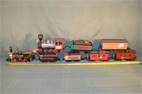 8 G Scale trains and cars, as is: New Bright 2-6-0