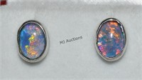 Vintage Genuine Opal And Sterling Earrings  NICE!