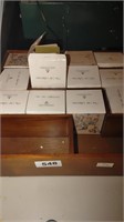 wooden box of NIB cat collection figurines