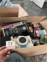 Box of Bathroom Items, Lightbulbs, Curling Iron