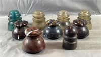 Lot of 9 Glass & Ceramic Insulators