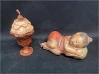 Asian Wood Puzzle and Carved Wood Figurine