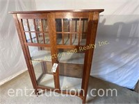 Vintage Rolling Wood & Glass Display Cabinet