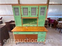 Green Door Cabinet w/ Hutch and Frosted Windows