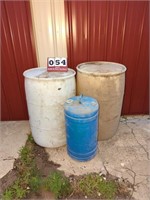 (3) 50gal Plastic Water Barrels