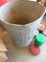 Metal Trash Can & Misc. Tin Cans