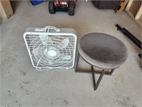 Electric Box Fan & Gray Footstool