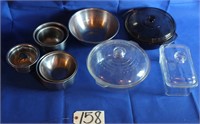 Steel bowls, glass cookware