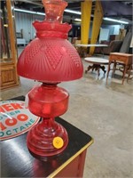 VINTAGE RED OIL LAMP- RED SHADE