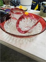 RUBY DIAMOND POINT PLATTER/ BOWLS AND SAMLL FRUIT