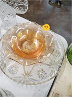 CUT GLASS PLATTER AND RUFFLE BOWL