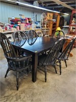 BLACK WOODEN TABLE AND CHAIRS (6)