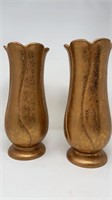 Pair of 12” Bronzed Gilded Vases Ceramic