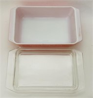 Pyrex Pink Scroll 2qt with Lid, 575-B, one small
