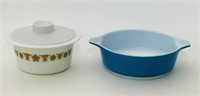 2 Pyrex Bowls, 75 Butter Bowl w/Lid, 471 blue