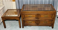 Wood Cabinet and Matching Stand, Glass Tops, both