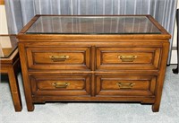 Wood Cabinet and Matching Stand, Glass Tops, both