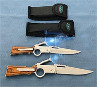 2 Folding Knives w/ Sheaths, both have